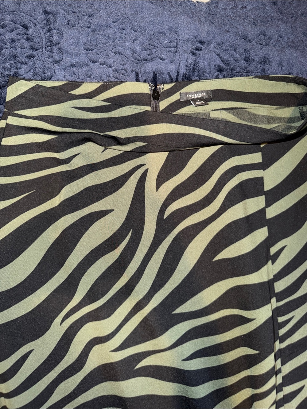Ann Taylor Factory Olive Green and Black Zebra Print Pencil Skirt